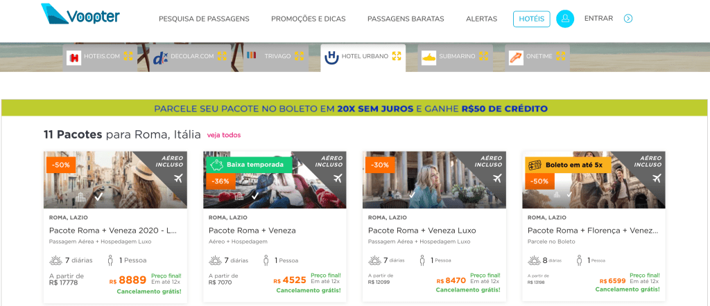 Voopter preview with hotel options